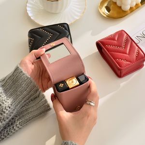 Diseñador de cuero boca carteras rojas sobre moda nuevo compacto mini espejo portátil maquillaje reparación bolsa de maquillaje
