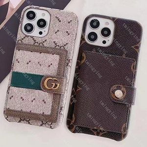 Cartera de diseñador Cajas de teléfono de cuero para iPhone 15 Pro Max 14 13 12 11 Marca de moda Carta Imprimir Funda trasera Funda iPhone15 15ProMax Titular de la tarjeta Monedero de bolsillo Shell de lujo