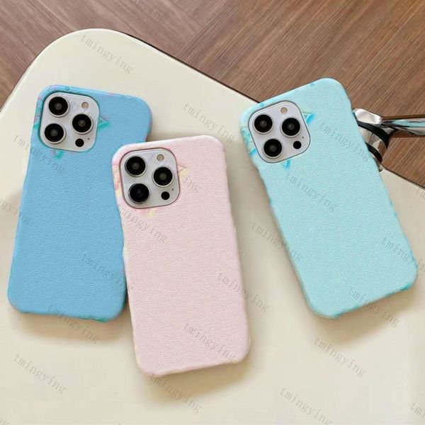 Cajas de teléfono de cuero de diseñador para iPhone 14 13 12 11 Pro Max 14Pro 14ProMax 12Pro 13Pro 13ProMax Rainbow Color Case Fashion L Letters Brand Cover Luxury Shell con caja