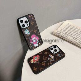 Cajas de teléfonos de cuero de diseño para iPhone 15 Pro Max 14 Mini 12 xs xr x 8 7 más estampado de moda Cubierta de lujo Capa de protección de cobertura móvil Cubierta de cobertura completa