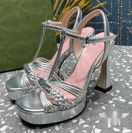 Designer - Chaussures en cuir talons hauts d'été sandales Temperament de tempérament pour femmes talons épais et chaussures de mariage haut de gamme sexy 35-42