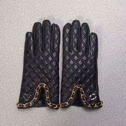 Guantes de cuero de diseñador para pantalla táctil, guantes cortos suaves y cálidos de lana para motociclista, guantes de cinco dedos de alta calidad para invierno