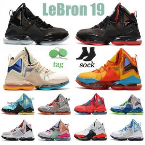 Designer LeBron 19 Chaussures de basket-ball Hommes Femme Trainers Christmas Tropical Sports Sneakers Minneapolis Lakers 19S Uniforme Hook Sketch Bred