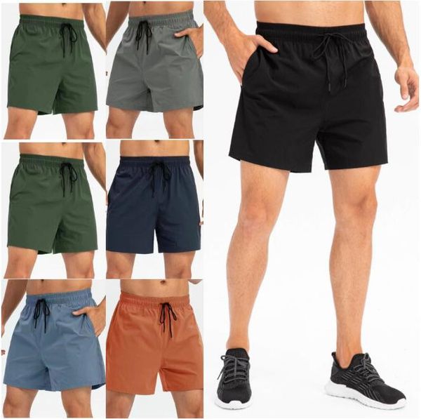 Diseñador Lemons Men Yoga Sports Shorts cortos de secado rápido con bolsillo trasero Teléfono móvil Casual Running Gym Jogger Pant Ll