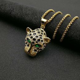 Designer Leopard Head Diamond Pendant collier Femmes hommes Homme de haute qualité Iced Bling avec une couleur or en acier inoxydable Chaîne cubique Zircon Men Hip Hop Jewelry Gift