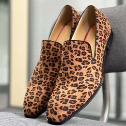 Designer Luipaardprint Jurk Schoenen Lederen Formele Schoen Heren Kantoorschoenen Mode Puntschoen Zakelijk Werk Bruiloft Schoenen Met Doos NO493