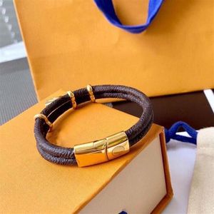 Designer Letter Bracelet Gold Bracelets Womens Mens Double Deck Leather Alta Qualidade Moda Marca Bracelete Pingentes Anniversar295U