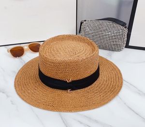 Designer lettre chapeau de paille femme été protection solaire visière chapeau plat haut Angleterre petits chapeaux frais haut voyage vacances bord de mer plage casquette