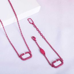 Designer lettre V pendentif collier bracelet ensemble mediumvioletred strass chaîne à maillons femmes bijoux de luxe