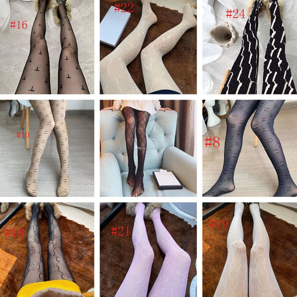 Lettres de créateur bas longs collants chaussettes pour femmes dames Sexy noir bas collants Net chaussette fête discothèque