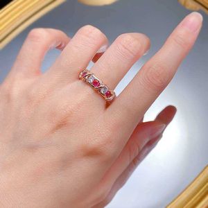 Designer Light Luxury Instagram Style Brand Cross Full Diamond Open Ring Dames Blue Set Pink Crystal BL4B
