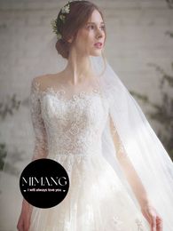 Designer Light Wedding Dress 2024 Nieuwe bruid bruiloft eenvoudige bosstijl lange mouwen super dromerige hof trein