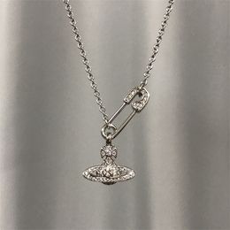 Collar de cadena de Saturno con diamantes completos de diseñador Lin Zhou Pin, cadena apilada con Pin de diamantes brillantes para mujer