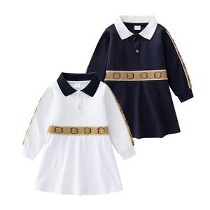 Designer Little Girls lettre robes imprimées printemps enfants polo revers à manches longues robe de princesse mode enfants vêtements en coton Z7399