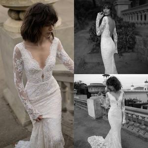 Designer Liz Martinez 2016 Boho Sirène Robes De Mariée Brancher Le Cou À Manches Longues Avec Dentelle Sexy Dos Ouvert Plus La Taille Robes De Mariée 276J