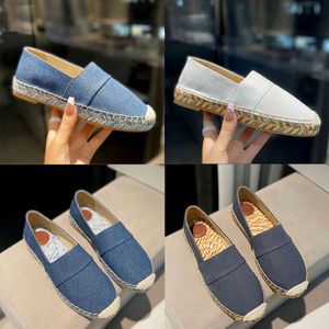 Designer Mocassins Plat Woody Espadrilles Casual Chaussure En Cuir Mode Femmes Sandales Bout Rond Denim Bleu Sneaker Été Robe Robe Extérieure Avec Boîte 530