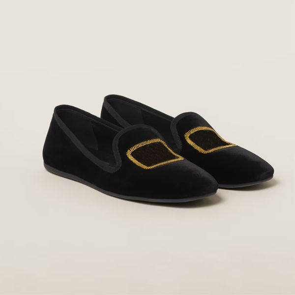 Mocassins de styliste pour femmes, chaussures habillées de luxe MM, pantoufles en velours, talons plats, bouts ronds, EU35-41, avec boîte, chaussures confortables