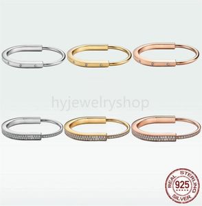 Designer Lock Bangle Bracelet Pave Diamond 925 Sterlling Silver Sieraden Rose Gold 18K Gold Classic Mode voor Men Women Luxur8475805