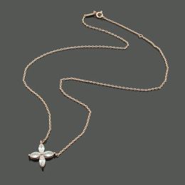 Designer Logo Engrave Branded Pendant Necklace High Polished Diamond Flower Love Choker Gold Silver Rose Filled