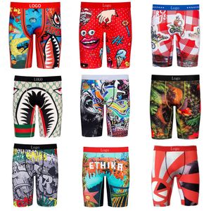 Diseñador Logo Hombres Boxers Calzoncillos planos Serie Shark Impreso Deportes Transpirable Seda de hielo Secado rápido Ropa interior ajustada S-XXXL