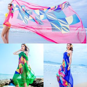 Designer Long Silk Beach Scarf Dames sjaal Wrap Ladies Pashmina Bloem Gedrukte Sarong Wrap sjaals Kleding 140x190 cm Roodgeel groen Royal Blue Colors Groothandel