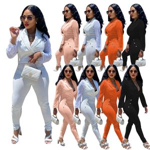 Designer Jumpsuits met lange mouwen Dames Herfst Winter Bodycon Rompertjes 2X Effen Jumpsuits met omgeslagen kraag Eendelige outfits Skinny overalls Legging Casual kleding 8343