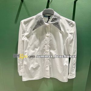 Camisa de manga larga de diseñador para mujer, camisetas con diamantes de imitación, Tops informales de alta calidad, camiseta transpirable para primavera y otoño