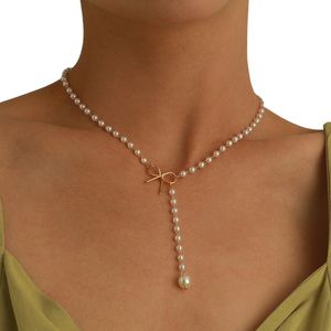 Designer Long Tassel Pearl Chain Stregtone Butterfly Necklace For Women Alloy Ketting Bruiloft Sieraden Verjaardagscadeaus