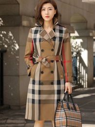 Trench-coat long de styliste pour femmes, nouveau manteau tendance à carreaux kaki, slim, à la mode, taille S-3XL, automne 2023