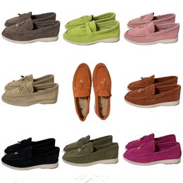 Designer Loro Piana femme Casual Chaussure homme Suede Pianas Chaussure rose en cuir Little Gold Lock Voyage homme Sneaker Doublure Semelle en caoutchouc Daim noir Queue de chaussure avec boîte Taille 35-45