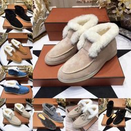 Diseñador Loro Pianas Zapatos de mujer Cuero de gamuza Hombre Mujer Blanco Negro Vestido azul Zapatos casuales Borlas Nieve de invierno Pisos abiertos a pie Plus B2gA #