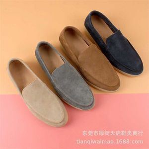 Ontwerper Loropiana Charms Shoes LP Pointy Leather Single Shoes For Women In New Style Pure Color Cow Sols One-Footed Lovers 'Loverers Casual