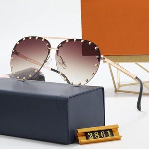 Ontwerper Lou Vut Luxury Cool Zonnebril The Party Pilot Sunglasses Studes Gold Brown Shaded Sun Glasses 2861 Women Fashion Rimless Eye Wear met doos met originele doos