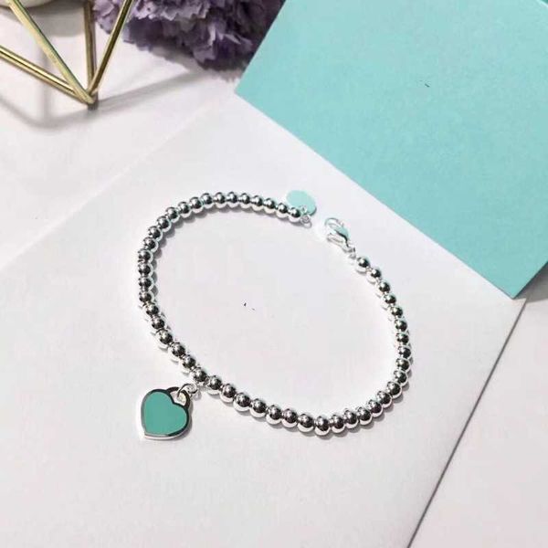 Bracelet de perles rondes en argent pur tiffay and co en émail de créateur Love avec un cadeau haut de gamme classique en forme de cœur pour les femmes