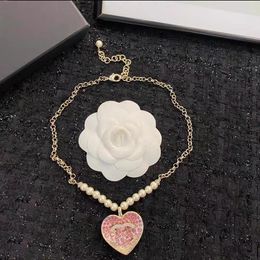 Collier pendentif d'amour de styliste, dégradé de haute qualité, collier de perles en diamant rose, bijoux de luxe, cadeau de mariage pour dames