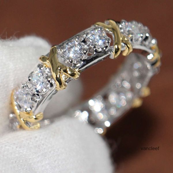 Bague d'amour de créateur en gros professionnel éternité Diamonique CZ diamant simulé 10KT blanc jaune or rempli bande de mariage croix taille 5-11