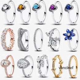 Designer Love Ring Mulheres Luxo Anéis de Casamento Férias de Natal com Caixa Presente de Ano Novo DIY Fit Pandoras Forma de Flor Espumante Com Broca Azul Jóias Atacado