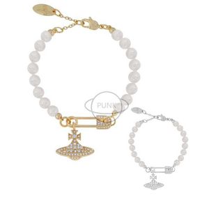 Designer Love Westwood Nouvelle édition Full Diamond Saturn Pin Pearl Bracelet Couple Classique polyvalent simple