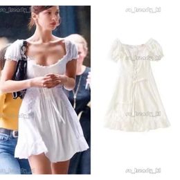 Diseñador encantador de moda de alta calidad Love Shack Fancy Autumn Beige Manga corta Ruffles Holiday Ins Bloggers Especial Interés Mini Vestido Mujeres 35