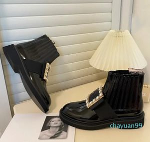 Designer Low Boots Dames Vivier Classic Luxurys Square Buckle Shoes Fashion Rhinestone RV Patent Leather Short Boots