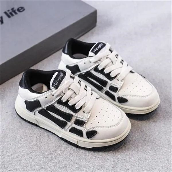 Designer Low Top Skel Enfants Chaussures Bones Hi Cuir Garçon Fille Baskets Squelette Bleu Noir Rose Hommes Femmes Sports