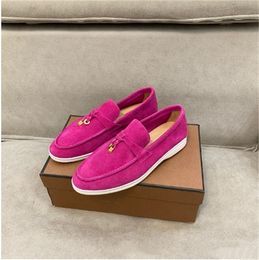 Designer LP Suède Platte Schoenen Vrouw Slip Op Mannen Loafers Metalen Slot Versieren Ronde Neus Platte Muilezels Casual Schoenen Zomer Dames Schoenen Jurk Schoenen Maat 35-45