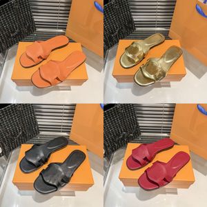 Designer Lsola Pantoufles Flat Mule luxe Noir rouge blanc Été Flip-flops Metallic Calfskin Leather Slides Womens Beach Flat Sandal