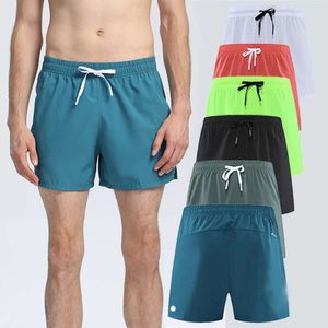 Designer Lu Yoga Shorts Men Sports LL Shorts Fifth Pants Buiten Fitness Quick Dry Back Zipper Pocket Solid Color Casual Running Fashion