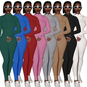 Designer Lucky Label Jumpsuits Dames Herfst Winter Bodycon Rompertjes met lange mouwen Effen borduurletters Jumpsuit Eendelige outfits Skinny leggings Groothandel 8405