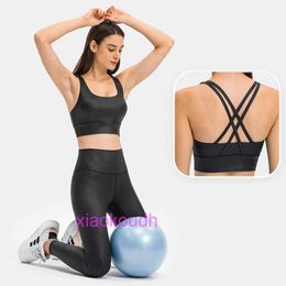 Designer Lul Yoga tenue sport Bras Femmes High Support 2024 IMPACT BRA Metallic Shiny Gym Fitness Back Cross PushEd Push Up Up Top Custom Logo Sports