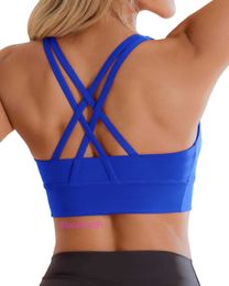 Ontwerper Lul Yoga Outfit Sport Bras Women High Support Womens Lace Up Sport Bra Impact Sexy Cross Back zonder stalen ringvullingoefening oefening