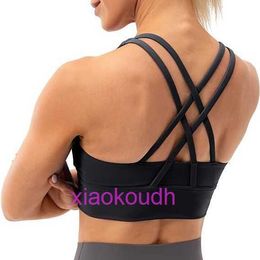 Designer Lul Yoga tenue Sport Bras Femmes High Support Tank Top Intensity Sports Fitness Fitness Running Tocoping Crossover Beautiful dos Docuable Coffre