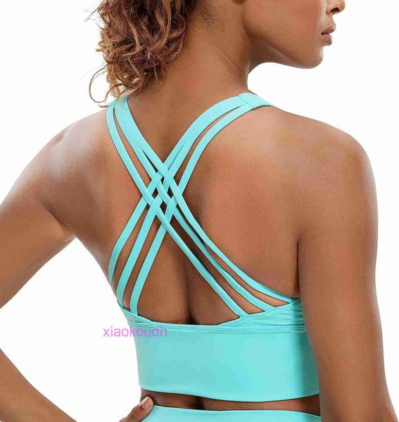 Designer LUL YOGA TUNET SPORT BRAS FEMMES HIGH SOUTIEN YOGA FEMANDS LACE UP Long Sports Bra U2013 Pas de bague en acier