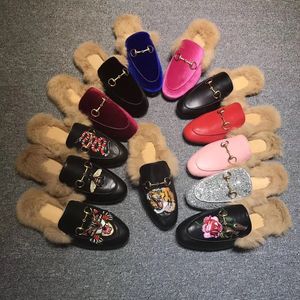 Hot SaleDesigner Echt lederen loafers Bont Muller slipper met gesp Mode dames Princetown Dames Casual Bont gucciliness schoenen Muilezels Flats